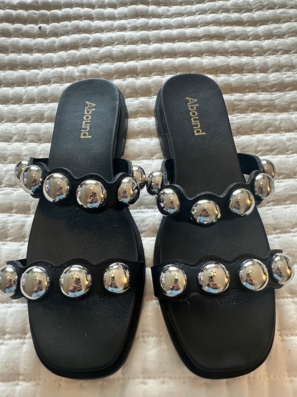 NWOT Abound Black Slide Sandals SIZE 7 with Silver Dome Studs